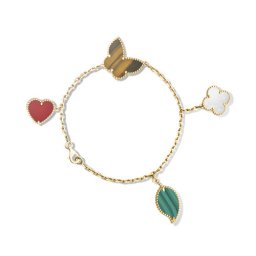 Lucky replica Van Cleef & Arpels Alhambra bracelet yellow gold carnelian tiger's eye white mother-of-pearl malachite