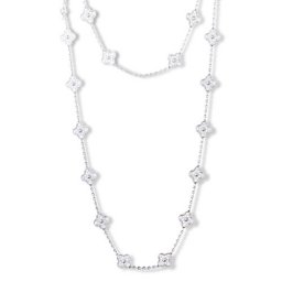 Vintage replique Van Cleef & Arpels Alhambra long collier or blanc 20 motifs diamants ronds