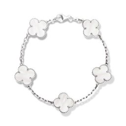 Vintage imitazione Van Cleef & Arpels Alhambra bracciale oro bianco 5 motivi bianco madre-perla