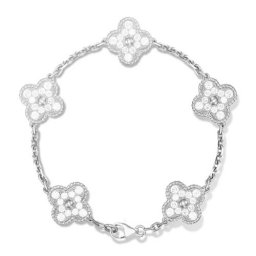 Vintage copia Van Cleef & Arpels Alhambra oro bianco braccialetto 5 motivi diamanti rotondi