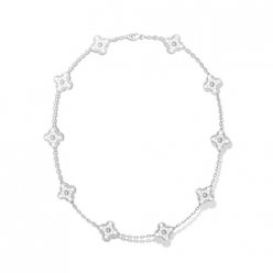 Vintage imitation Van Cleef & Arpels Alhambra Collier or blanc 10 motifs diamants ronds