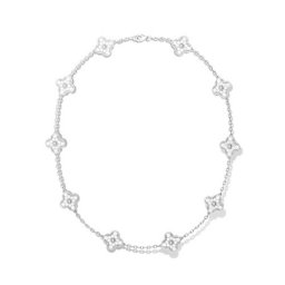 Vintage imitation Van Cleef & Arpels Alhambra Collier or blanc 10 motifs diamants ronds