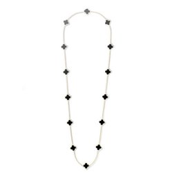 Pure replica Van Cleef & Arpels Alhambra long necklace yellow gold 14 motifs onyx