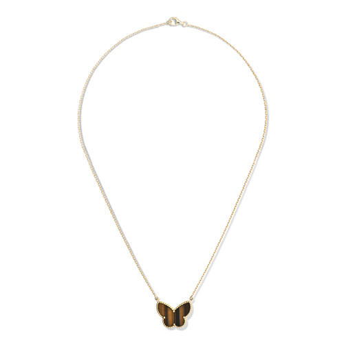 VAN CLEEF & ARPELS 18K Yellow Gold Emerald Diamond Butterfly Necklace