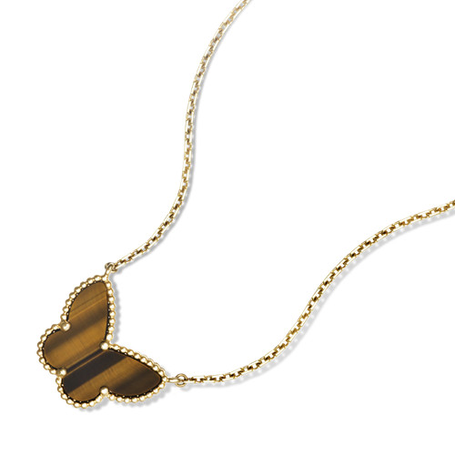 Lucky replica Van Cleef & Arpels Alhambra yellow gold butterfly pendant tiger's eye