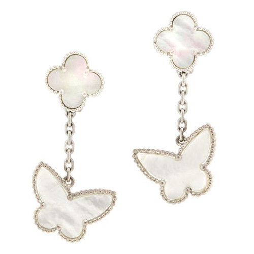 Lucky van cleef replica white gold earrings white mother-of-pearl