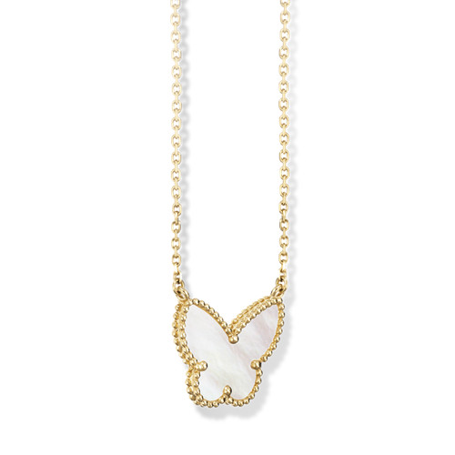 Lucky replica Van Cleef & Arpels Alhambra yellow gold butterfly pendant white mother-of-pearl