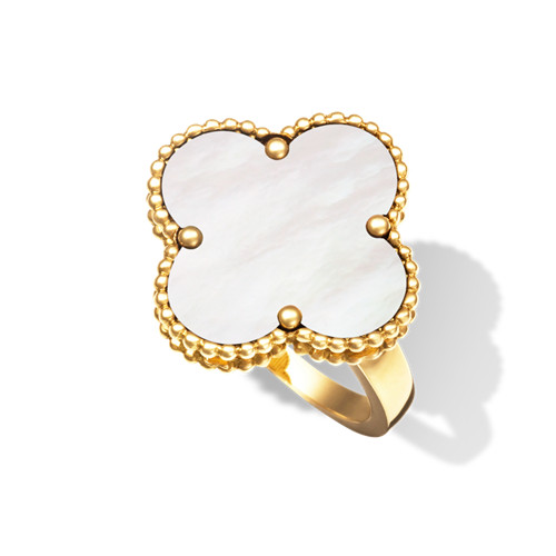 Magic Nachahmung Van Cleef & Arpels Alhambra gelbes Gold Ring Weiß Perlmutt