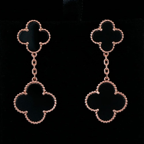 Magic van cleef replica Alhambra pink gold earrings 4 onyx
