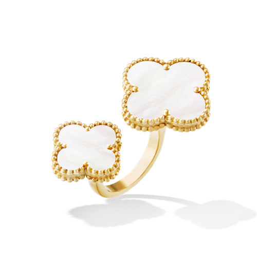 Magic replica Van Cleef & Arpels Alhambra Between the Finger yellow gold Ring white mother-of-pearl