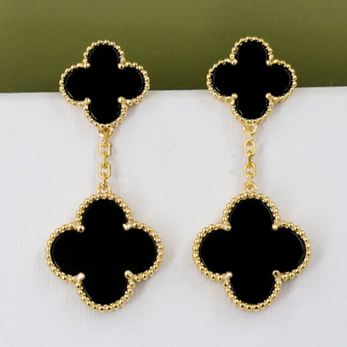 Magic van cleef fake Alhambra yellow gold earrings 4 onyx