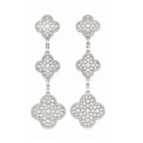 Magic van cleef replica Alhambra white gold earrings 6 Clover diamonds