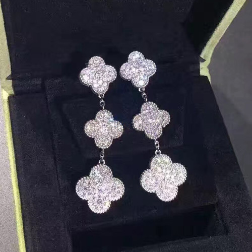 Magic van cleef replica Alhambra white gold earrings 6 Clover diamonds