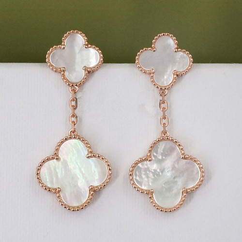 Magic van cleef fake Alhambra pink gold earrings white mother-of-pearl