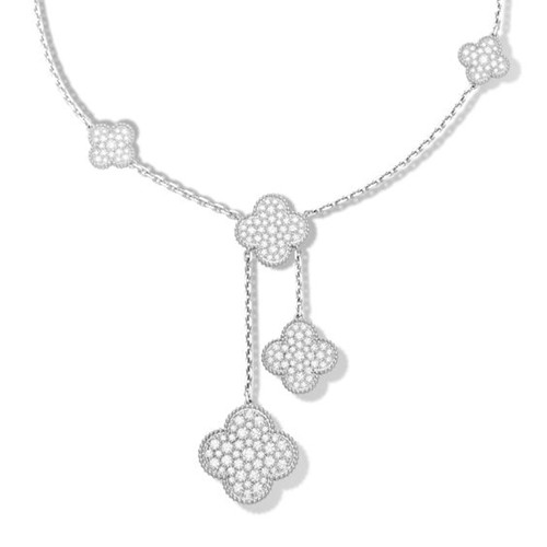 Magic van cleef fake Alhambra white gold necklace round diamonds