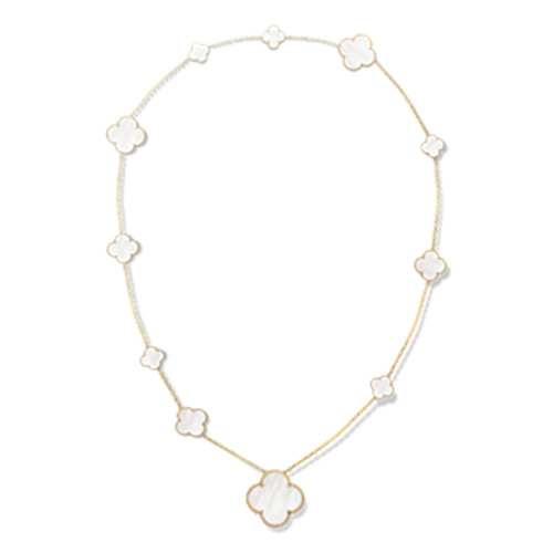 Magic imitation Van Cleef & Arpels Alhambra long necklace yellow gold 11 motifs white mother-of-pearl