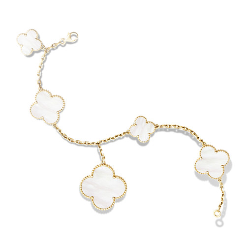 Magic imitation Van Cleef & Arpels Alhambra bracelet or jaune 5 motifs nacre blanche de perle