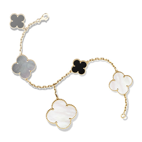 Magic replica Van Cleef & Arpels Alhambra bracelet yellow gold white and gray mother-of-pearl onyx