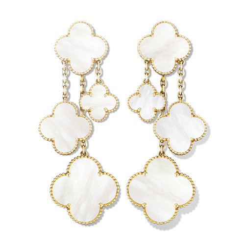 Magic imitation Van Cleef & Arpels Alhambra earrings yellow gold 4 motifs white mother-of-pearl