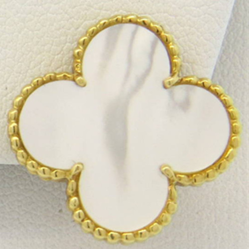 Magic copia Van Cleef & Arpels Alhambra orecchini giallo oro bianco madre-perla