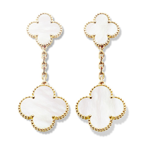 Magic imitation Van Cleef & Arpels Alhambra earstuds yellow gold 2 motifs white mother-of-pearl