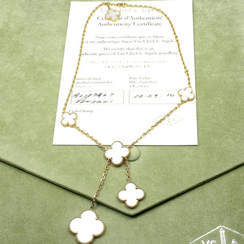 Magic imitation Van Cleef & Arpels Alhambra necklace yellow gold 6 motif white mother-of-pearl