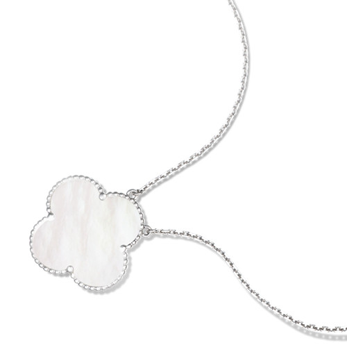 Magic replica Van Cleef & Arpels Alhambra white gold Clover pendant white mother-of-pearl