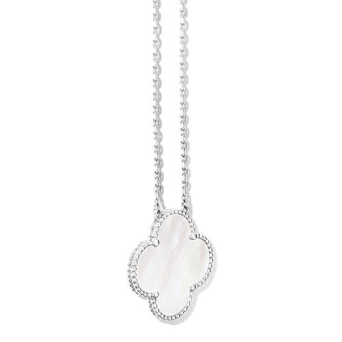 Magic replica Van Cleef & Arpels Alhambra white gold Clover pendant white mother-of-pearl