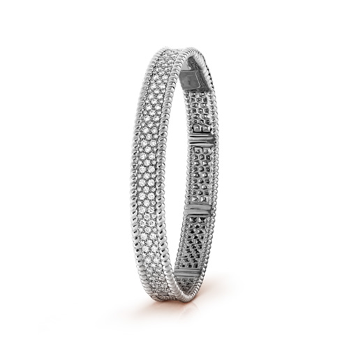 Perlée faux Van Cleef & Arpels or blanc bracelet Diamants ronds incrustés