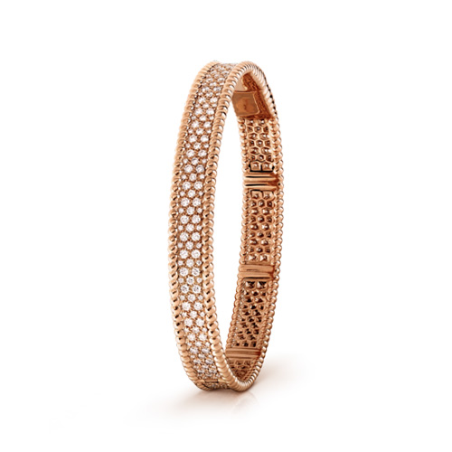 Perlée imitation Van Cleef & Arpels pink gold bracelet Inlaid round diamonds