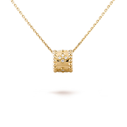 Perlée imitation Van Cleef yellow gold pendant Clover lucky pattern diamonds