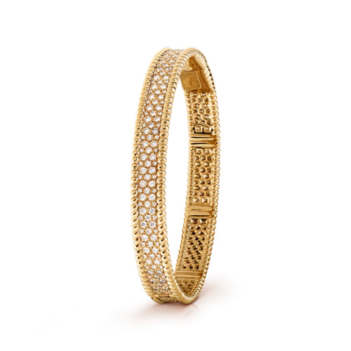 Perlée Replik Van Cleef & Arpels gelbes Gold Armband Eingelegte runde Diamanten