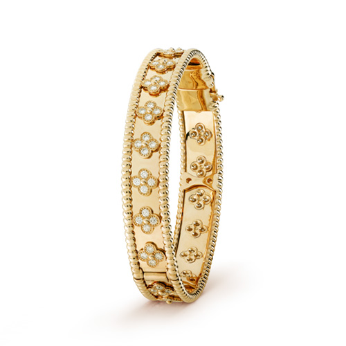 Perlée replica van cleef yellow gold bracelet Round diamonds