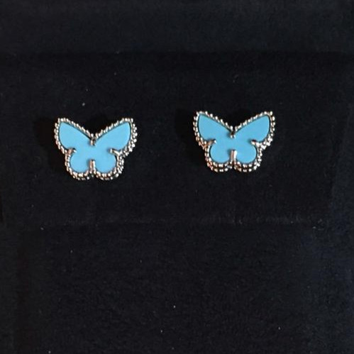 Sweet replica Van Cleef & Arpels Alhambra Butterfly white gold earrings turquoise