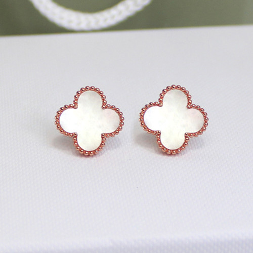 Sweet van cleef copy Alhambra pink gold earrings white mother-of-pearl