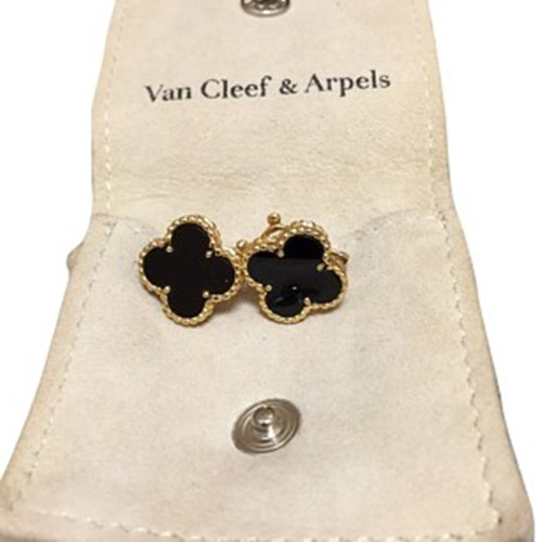 Sweet faux Van Cleef & Arpels Alhambra Trèfle or jaune boucles d'oreilles onyx