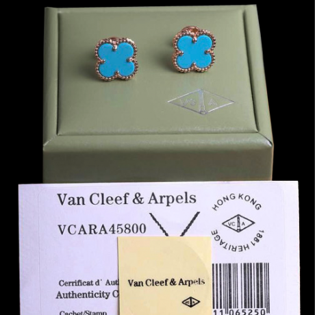 Sweet van cleef faux Alhambra or rose boucles d'oreilles turquoise