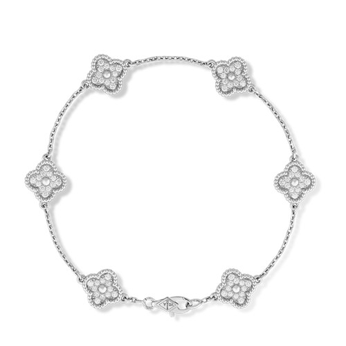 Sweet fake Van Cleef & Arpels Alhambra bracelet white gold 6 motifs round diamonds