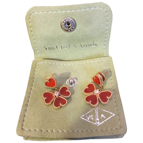 Sweet Kopie Van Cleef & Arpels Alhambra wirkungsvoll rosa gold Ohrringe Karneol runden Diamanten