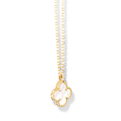Sweet fake Van Cleef & Arpels Alhambra yellow gold Clover pendant white mother-of-pearl