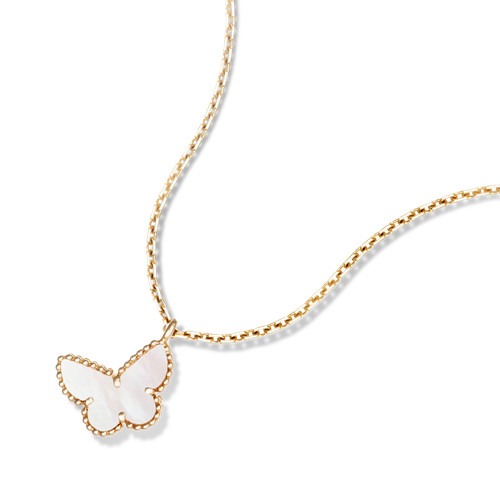 Sweet copy Van Cleef & Arpels Alhambra yellow gold butterfly pendant white mother-of-pearl