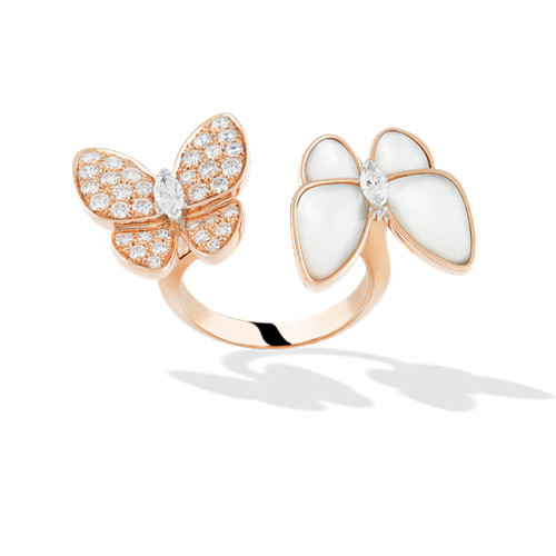 replica Van Cleef & Arpels Alhambra Butterfly Between the Finger pink gold Ring white mother-of-pearl