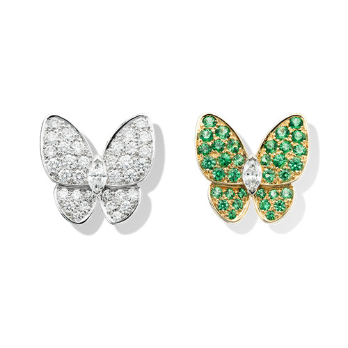 replica Van Cleef & Arpels Butterfly plating gold earrings round tsavorite garnets and marquise-cut diamonds