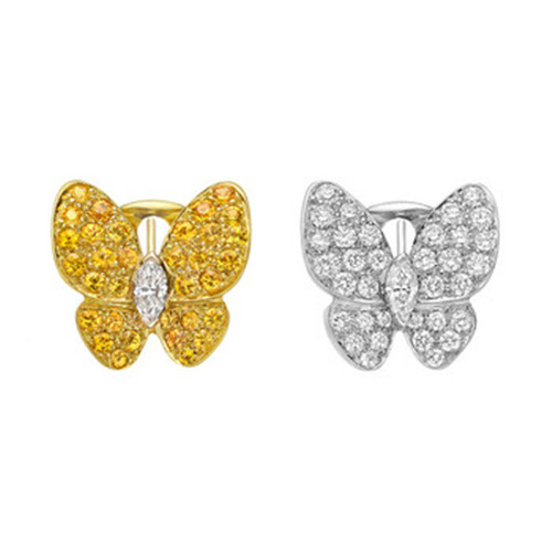 Faux Van Papillon placage d'or boucles d'oreille rond blanc et diamant jaune et diamants marquise coupées