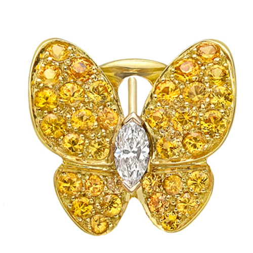 replica Van Cleef & Arpels Butterfly yellow gold earstuds round yellow sapphires and marquise-cut diamonds