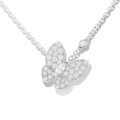 replique Van Cleef & Arpels Papillon pendentif or blanc Diamants ronds et diamants marquise coupées