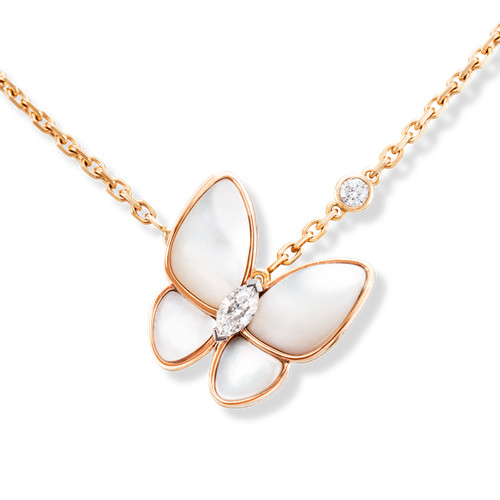 fake Van Cleef & Arpels Alhambra butterfly Butterfly pendant pink gold white mother-of-pearl round diamond