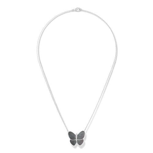 replica Van Cleef & Arpels Alhambra butterfly Butterfly pendant white gold gray mother-of-pearl round diamond