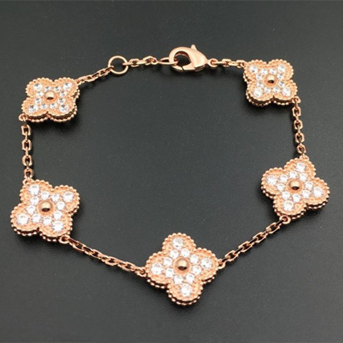 Vintage van cleef replica Alhambra pink gold bracelet round diamonds
