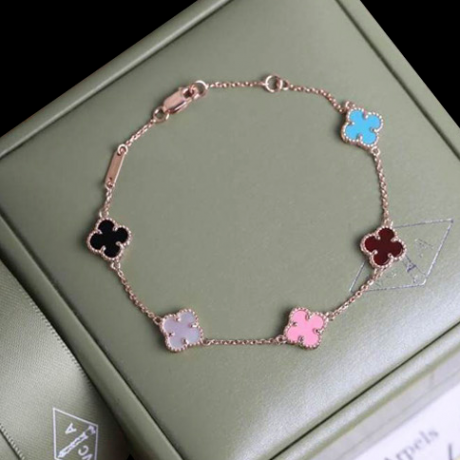 Vintage van cleef replique or rose bracelet cornaline onyx turquoise nacre rose